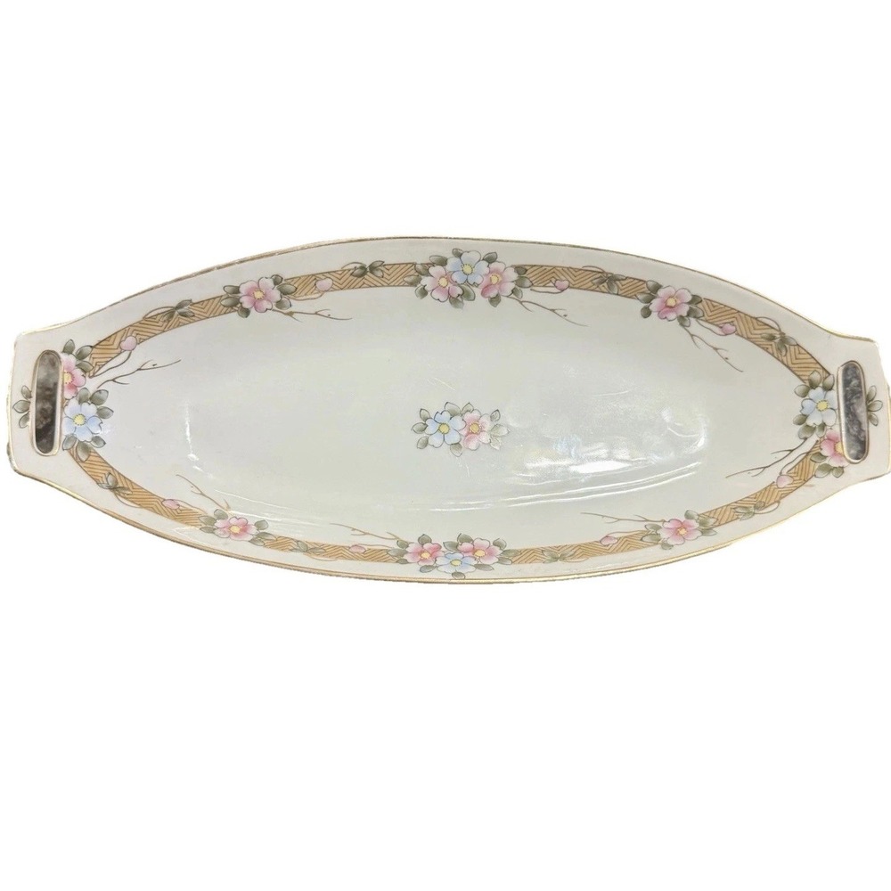 Antique‎ Nippon Hand Painted Relish Dish Floral Gold Trim Porcelain Japan